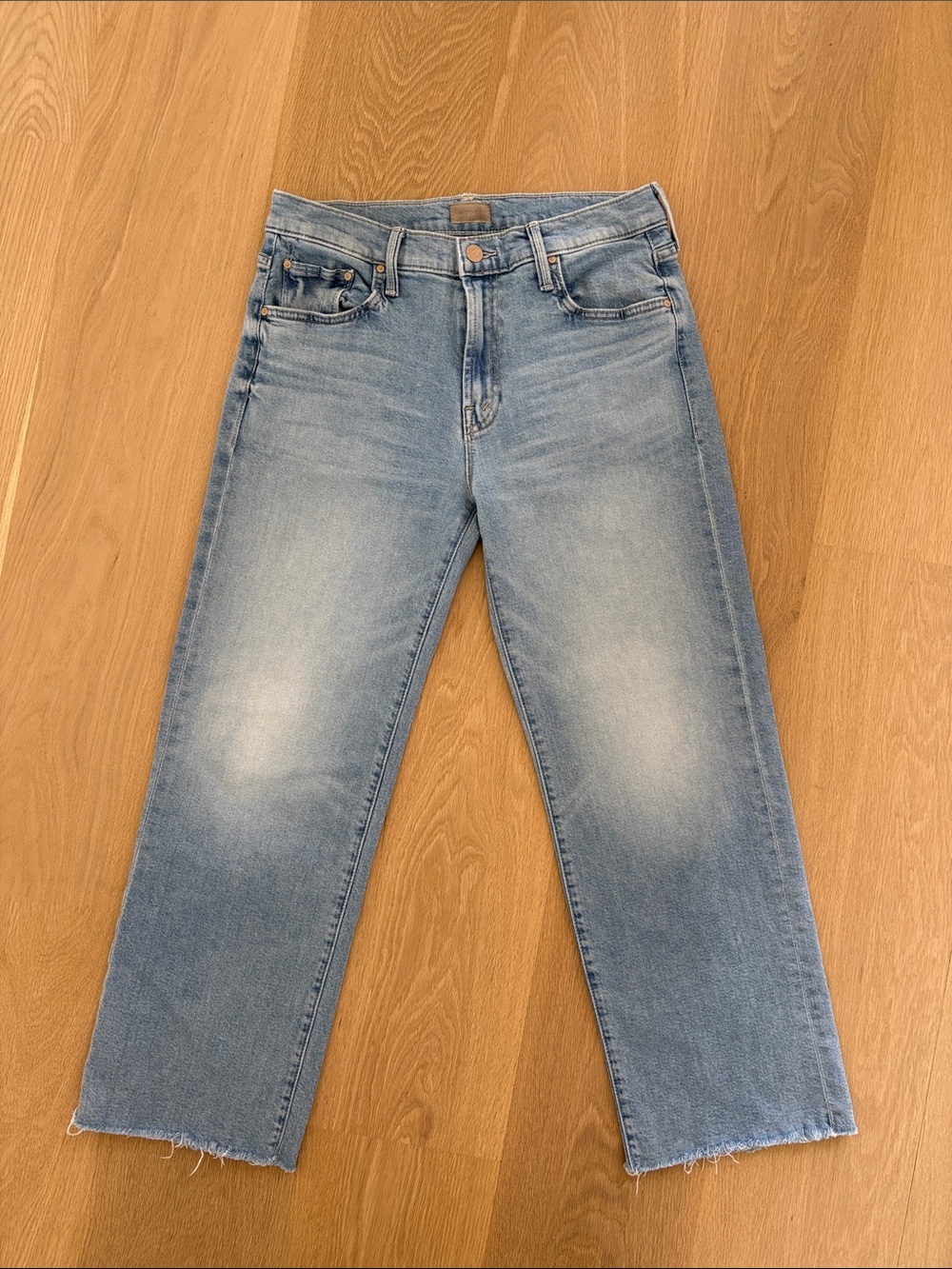 MOTHER Light Blue Ankle Crop Straight Jeans